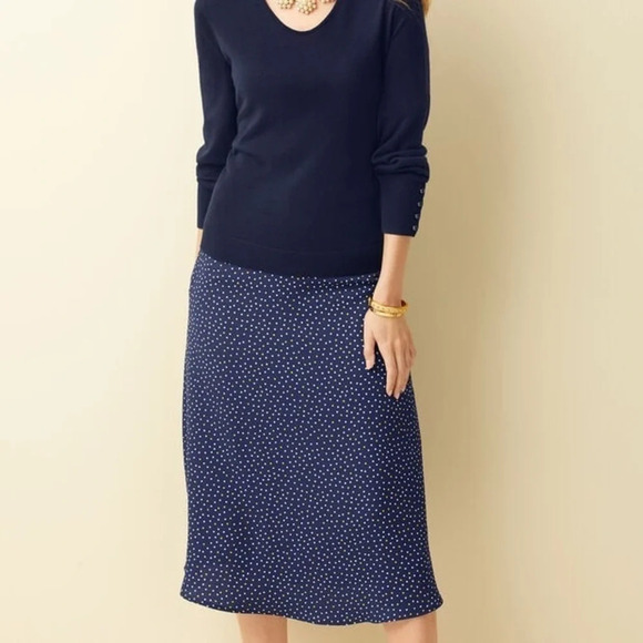 Talbots navy,white and yellow midi a-line skirt sz 12 - Picture 2 of 8